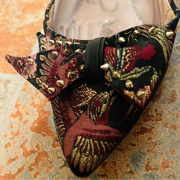 🐦‍🔥RARE!  Sam Edelman Satin Embroidered Decorative Spikes, Birds/Floral Flats. - Picture 6 of 15
